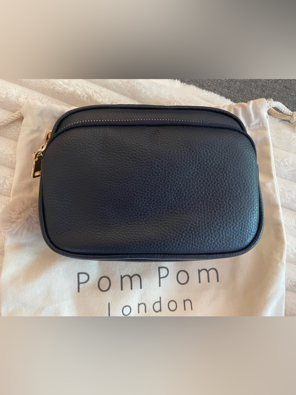 Pom Pom London Navy Leather Crossbody Bag with 3 Adjustable Straps - Picture 3 of 5